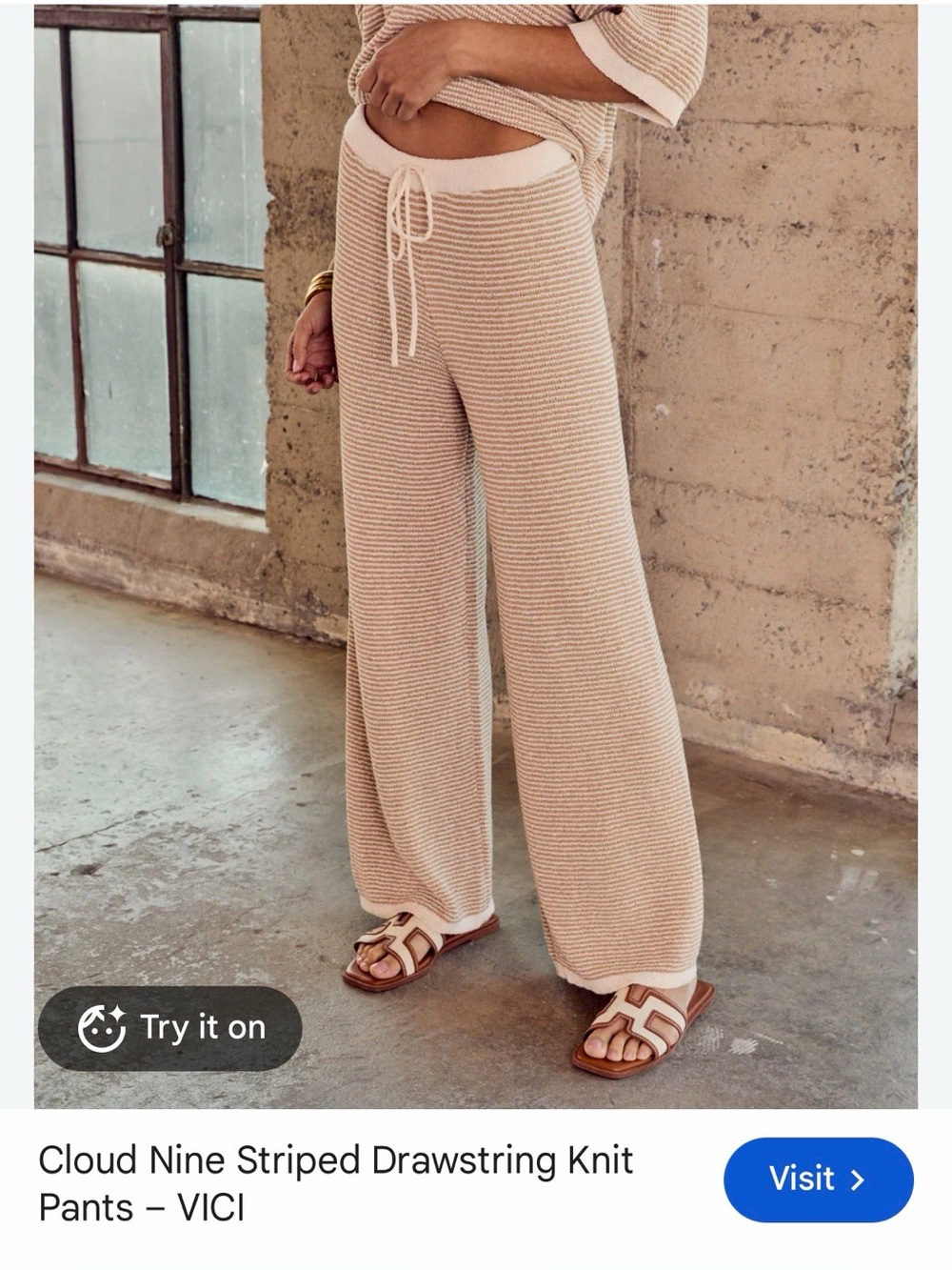 Women’s Vici Swim Cover-up Wide-Leg Pants in Taupe Stripe size M